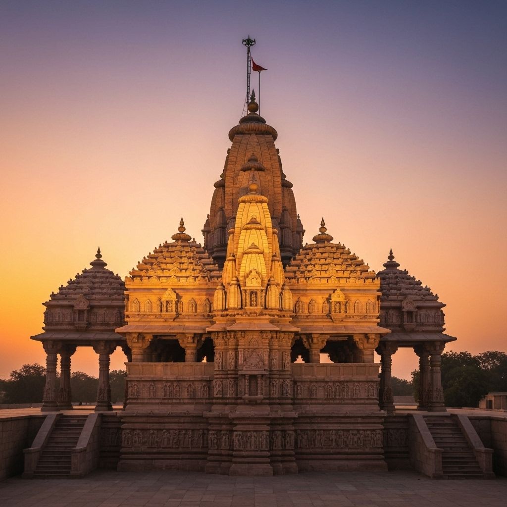 Sri Janaki Mahal Trust — the dharamshala building in Ayodhya at golden hour